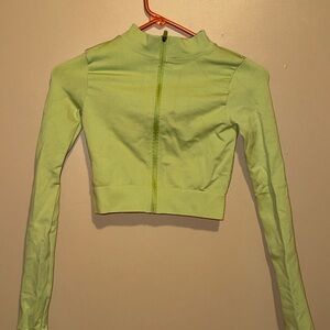 Women's Lime Green Cropped Zip-Up Top